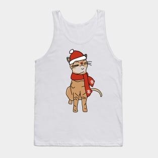 Winter Kitty Cat Wearing Red Hat and Scarf Tank Top